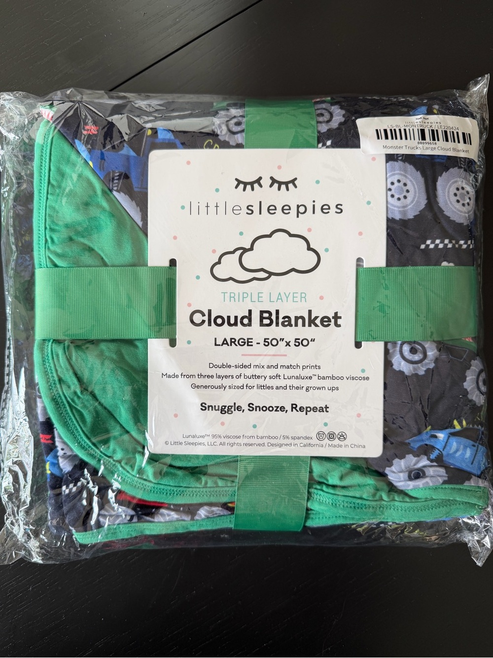 NWT Little Sleepies monster truck madness large cloud blanket